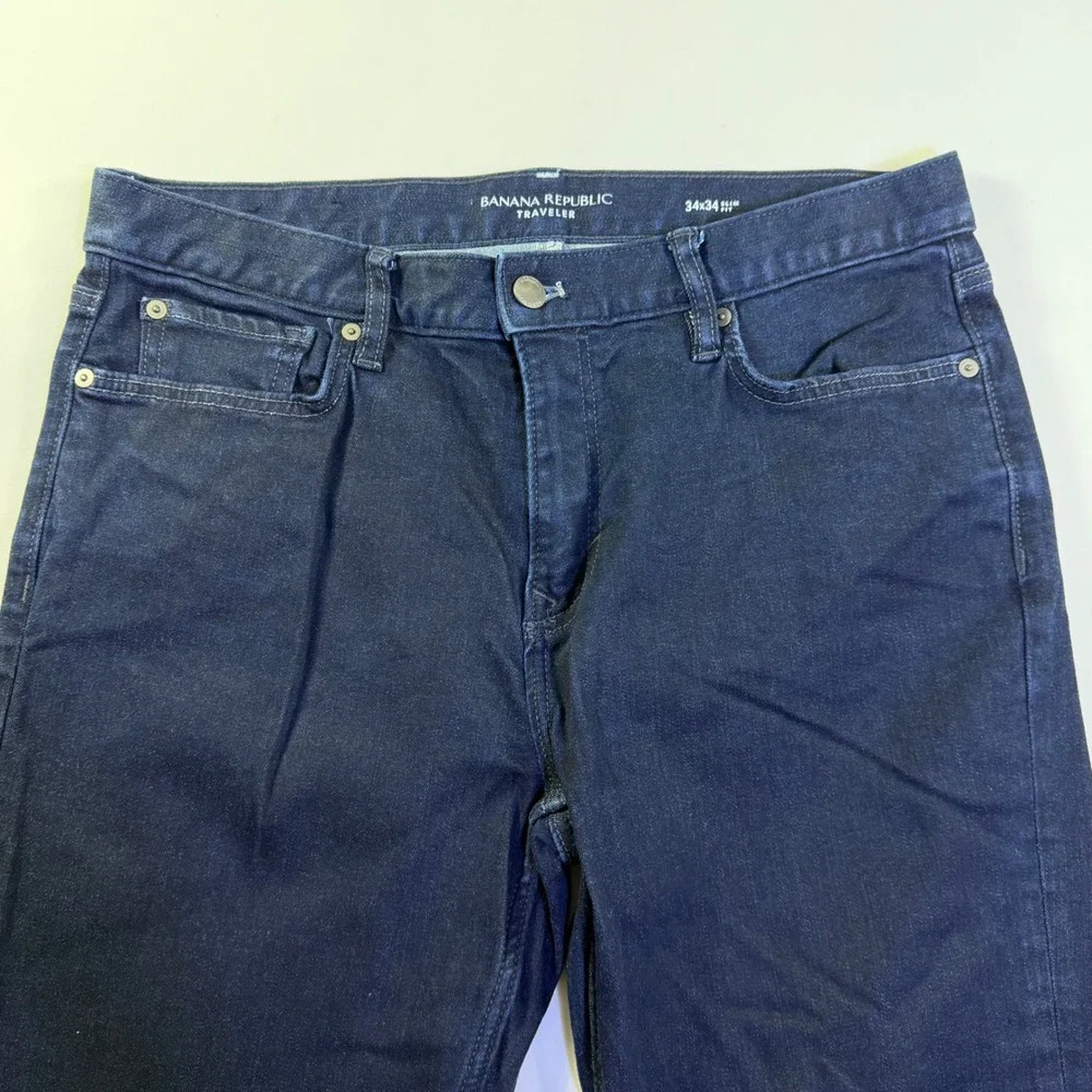 Banana Republic Traveler Slim Fit Jeans Mens 34x34 Dark‎ Wash Indigo Denim Pants